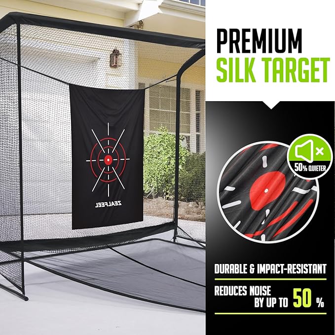 Golf Net, 10x7ft/8x8ft Golf Enclosure Net with Side Barriers/Auto-Ball Return, Low-Noise Target, Carry Bag, 4 Stakes, Hitting Practice Net for Backyard Driving Chipping Indoor Outdoor Use