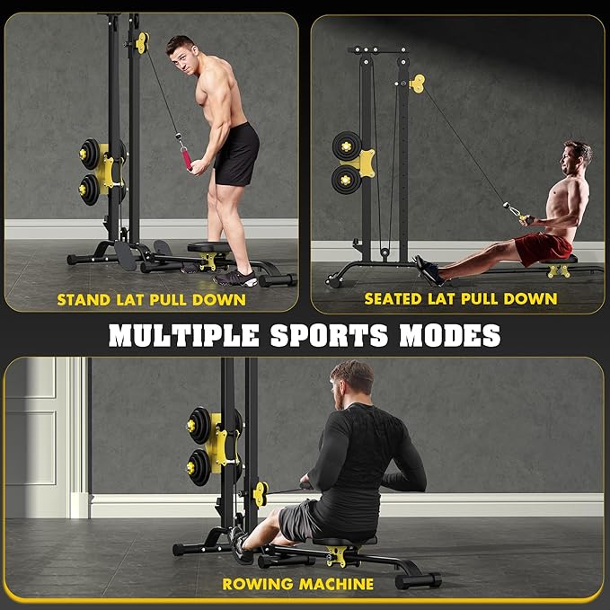 Multi-Functional Cable Station LAT Pull Down Machine Low Row Cable & Rowing Machine Workout Combo for Home Gym