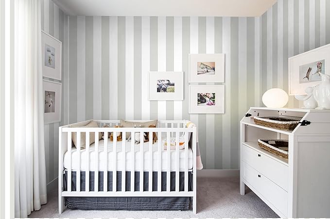 Guvana 17.7"×394" Grey and White Peel and Stick Wallpaper Striped Contact Paper