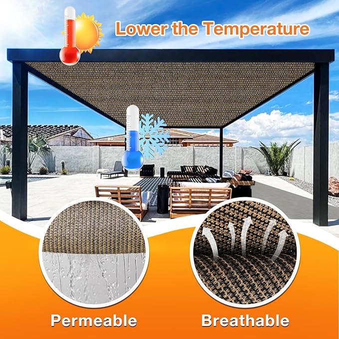 Artpuch Outdoor Pergola Shade Cover 9x17 FT Sun Shade Cloth with Grommets Mocha 90% UV Protection Canopy Patio Privacy Screen (Customized Available)