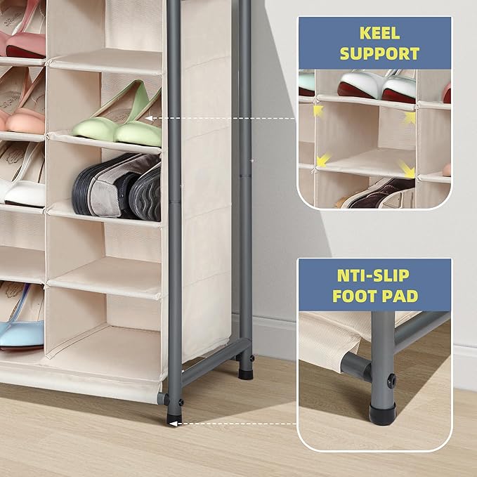 STORAGE MANIAC Stackable Shoe Cubby Organizer, Free Standing Shoe Cube Rack for Entryway, Bedroom, Apartment, Closet, 20-Cube Beige