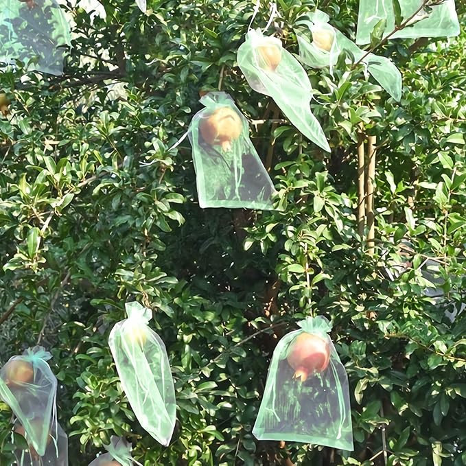 MIXC 100 Pcs Fruit Protection Bags, 12''×16''Fruit Netting Bags for Fruit Trees Fruit Cover Mesh Bag with Drawstring Netting Barrier Bags for Plant Fruit Flower