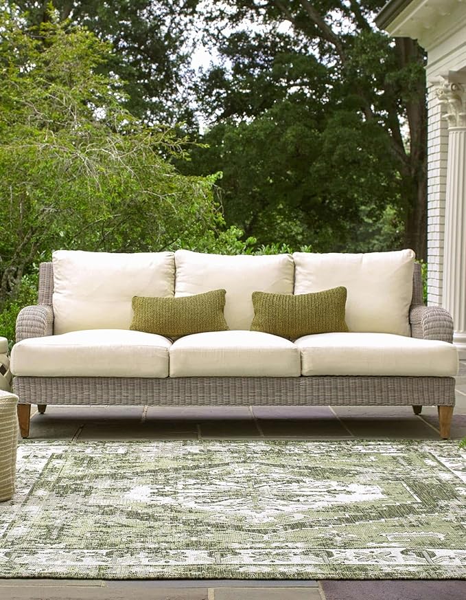 Unique Loom Outdoor Traditional Collection Area Rug - Valeria (10' Square, Green/ Light Green)