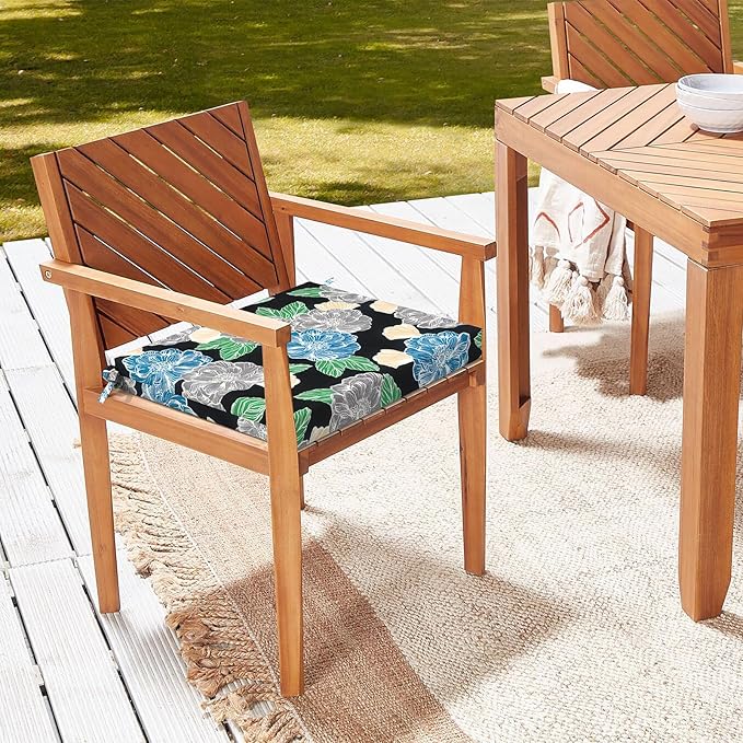 LVTXIII Outdoor Seat Cushions Set of 2 Square Corner Chair Cushions with Ties, Patio Chair Pads for Home Office and Patio Garden Furniture Decoration 18.5"x16"x2", Peony Garden