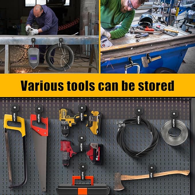 Updated 4 Pack Heavy Duty Magnetic Hook Straps for Extention Cords, Powerful Cruise Garage Storage Hook Ties for Hanging Cables, Garden Hoses Ropes, Workshop Tool Box Magnet Organize Hangers for Tools