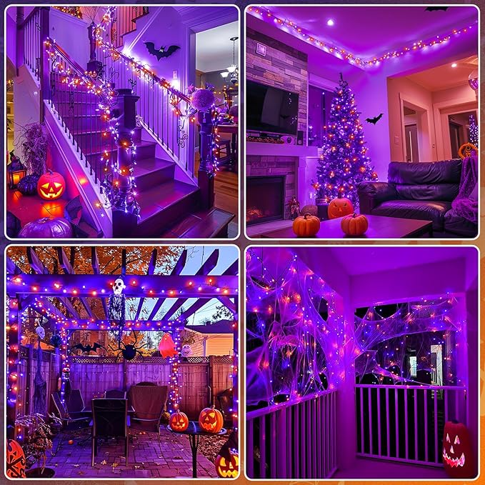 JMEXSUSS Orange and Purple Halloween Lights: 132ft 400 LED String Lights Plug in - Halloween Lights Indoor Outdoor for Yard Tree Porch