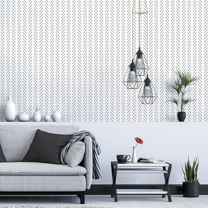 Erfoni Black and White Peel and Stick Wallpaper Modern Herringbone Contact
