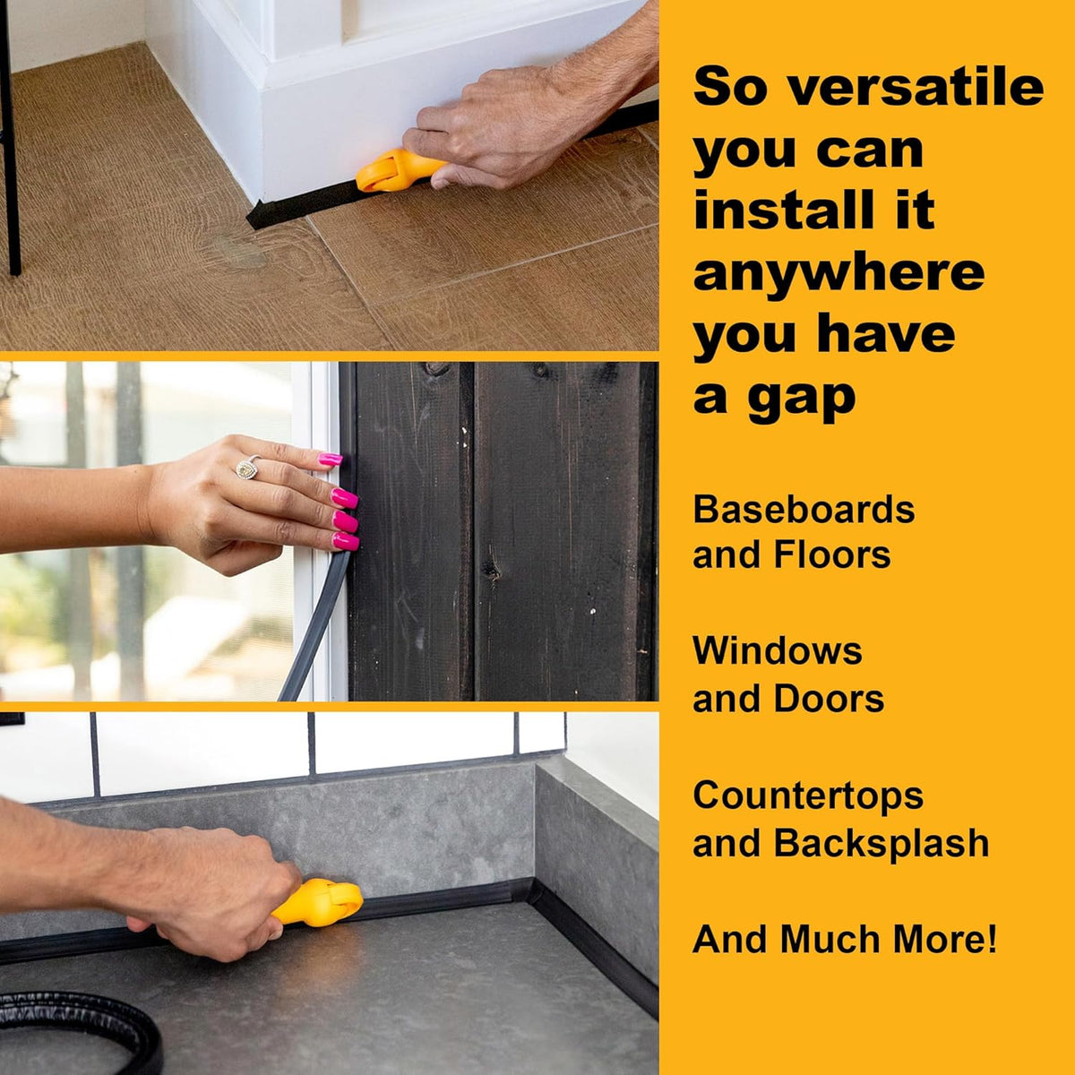 InstaTrim Black New & Improved Caulk Trim, 1/2" by 10', 2-Pack, Flexible, Waterproof for Bathroom, Floors, and Walls | Easy Installation | No Mess, Stain Resistant | Mold Resistant Finish