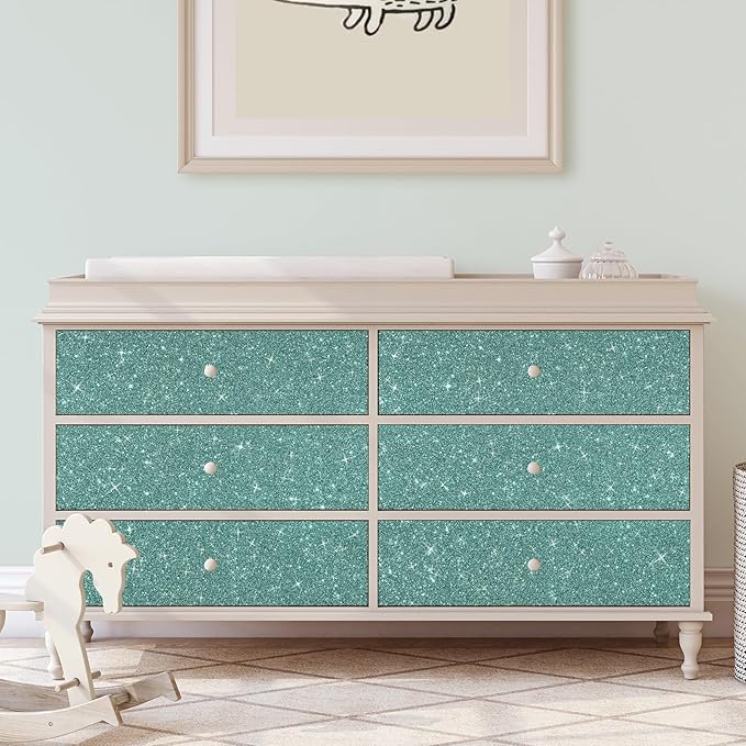 CRE8TIVE 8"x354" Light Teal Glitter Wallpaper Border Peel and Stick Wall Border