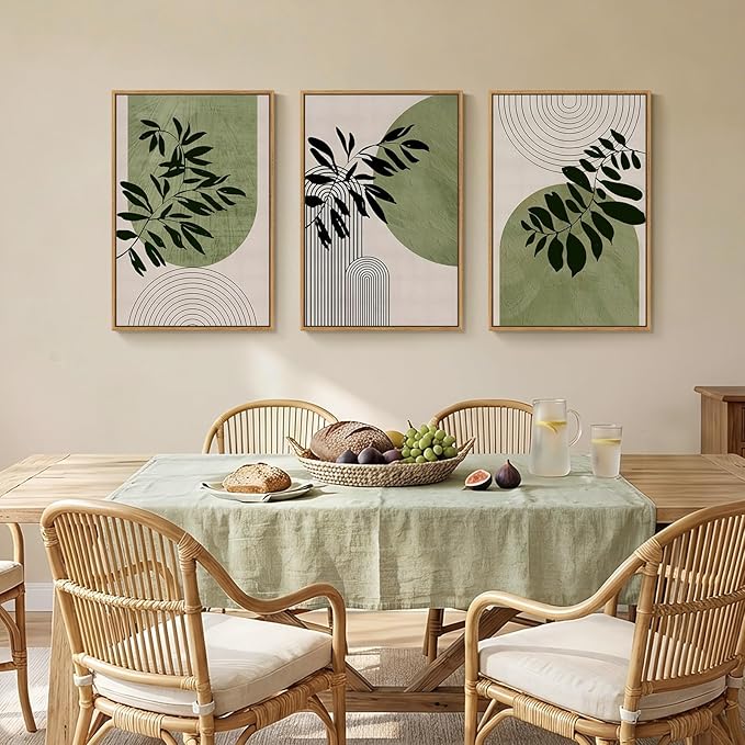 Framed Boho Botanical Wall Art for Living Room, 3 Piece Modern Green Bohemian