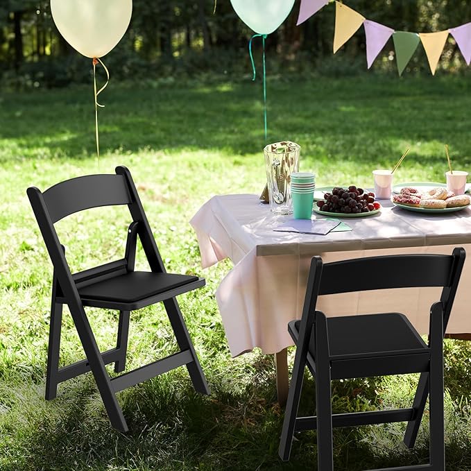VINGLI Resin Folding Chairs with Cushion, Foldable Plastic Chair with Comfortable Padded Seats, Perfect for Event Party Indoor Outdoor, Black, 8 PC
