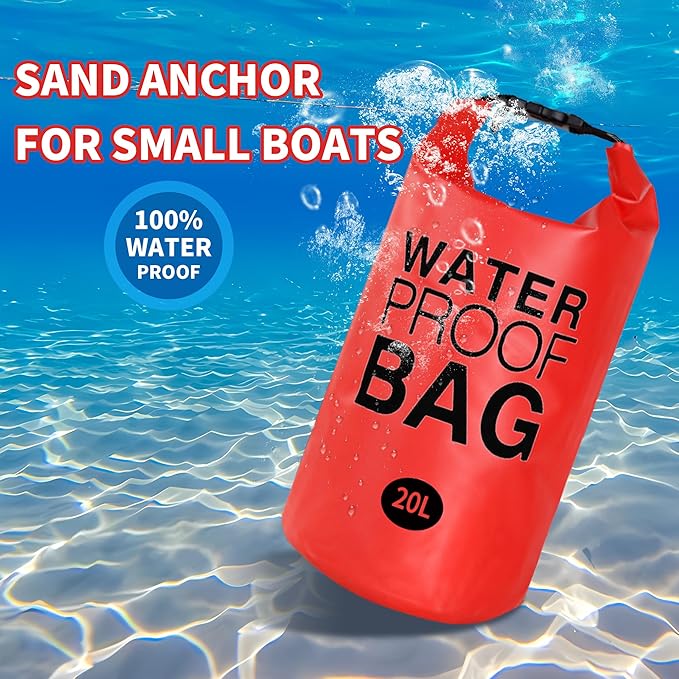 500D Sand Anchor for Small Boats, Power Watercrafts, 2 in 1 PWC Jet Ski Anchor Kit with Adjustable Buoy, Waterproof Dry Bag for Jet Ski, Kayak, Boat, Hiking Foldable Sandbags