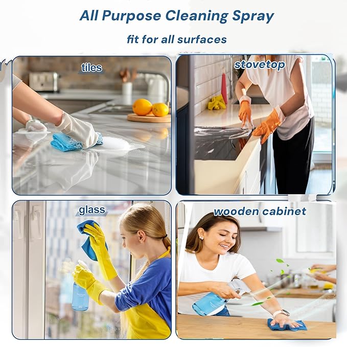 All Purpose Cleaning Tablet Kit with Reusable Glass Spray Bottle - Multipurpose Cleaner Spray Refills - 192 fl oz Total (12x 16 fl oz bottles of spray cleaner) - Plant-Based Cleaner - Ocean Breeze