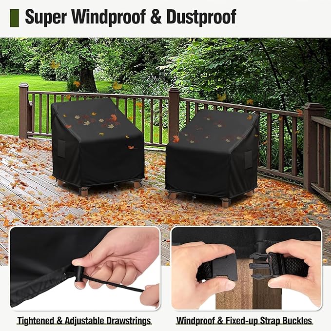 MR. COVER Patio Chair Covers Waterproof, Outdoor Furniture Covers for Rocking Chair, Heavy Duty Anti UV Chair Cover, Fits up to 45"W x 40"D x 35"H, Air Vent and Handles Included,Black, 2 Pack