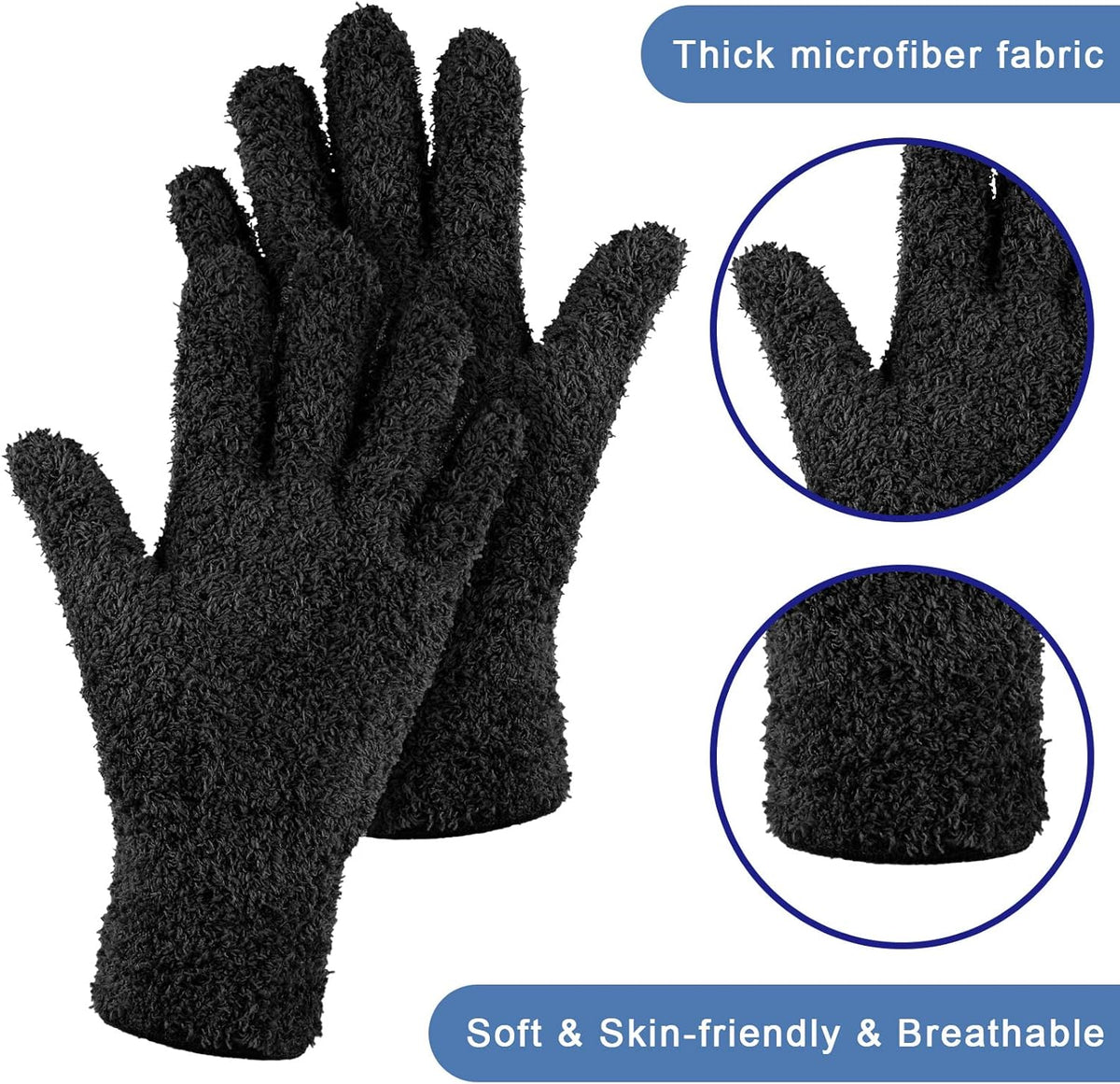 Bencailor 6 Pairs Microfiber Dusting Gloves, Dusting Cleaning Gloves Microfiber Gloves for Plants House Blinds Car Dust Mitt (Black,Medium)