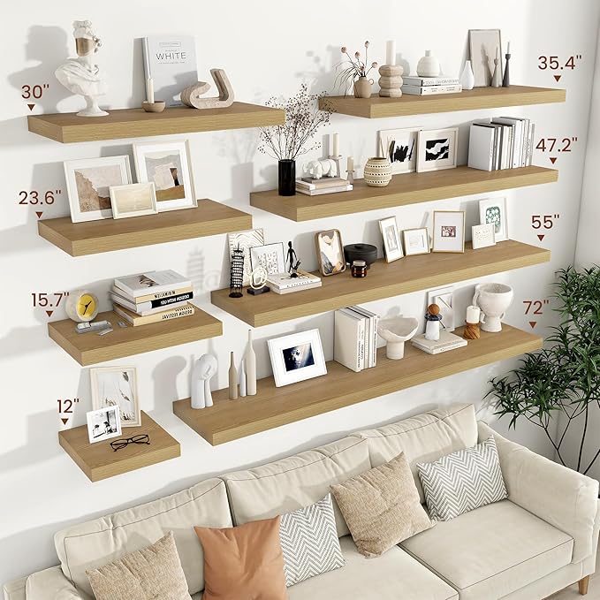 Vivelove 12 Inch Deep Floating Shelves 55 inch Long, 2 Inch Thick Wall Shelves