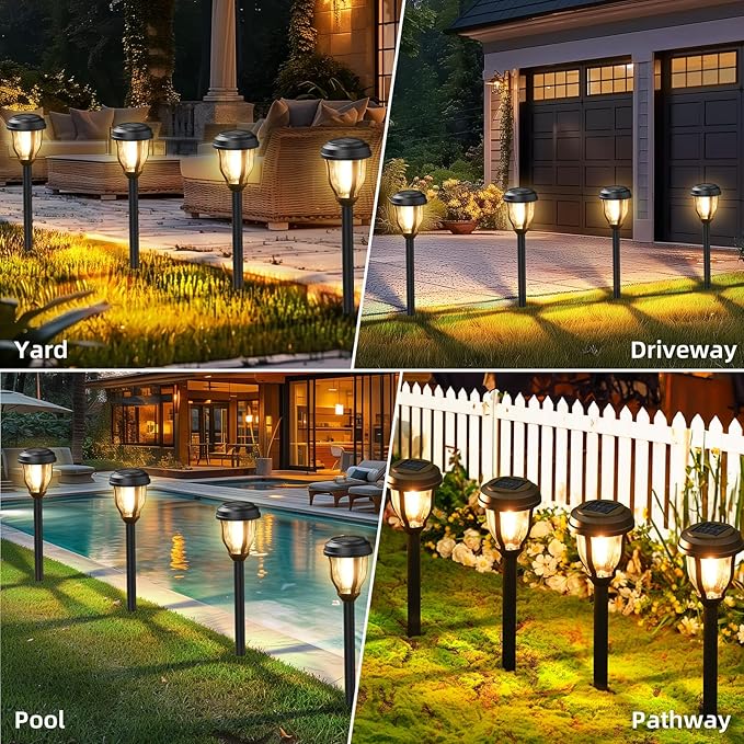 DERAYSION 6 Pack Solar Lights Outdoor, Solar Pathway Lights Waterproof Garden Landscape Lighting for Path, Yard, Walkway, Driveway Decor- 6 Pack Warm White