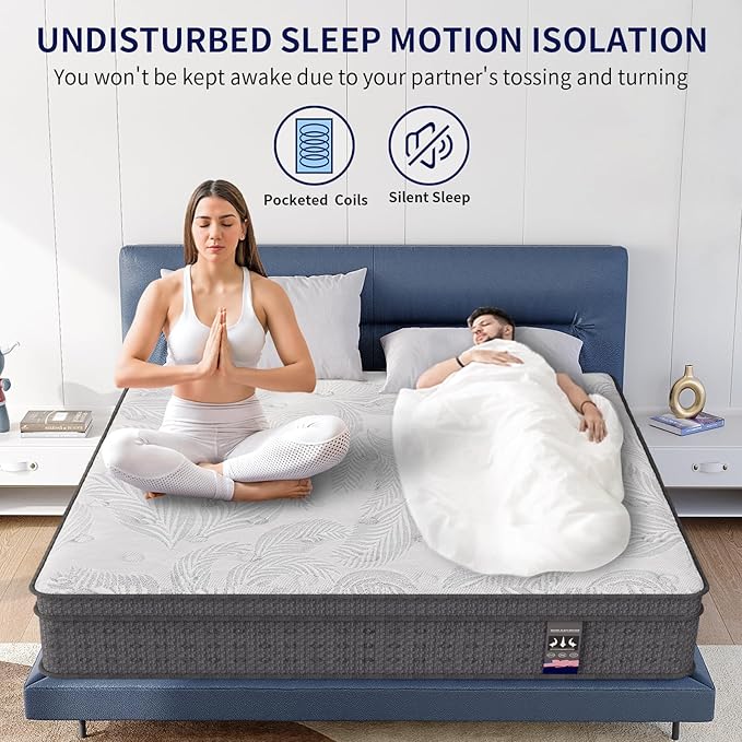 King Mattress 14 Inch, Memory Foam Mattress with Pocket Spring, Soft & Comfortable Medium Firm, Motion Isolation, Pressure Relief, CertiPUR-US Certified (80"*76"*14")
