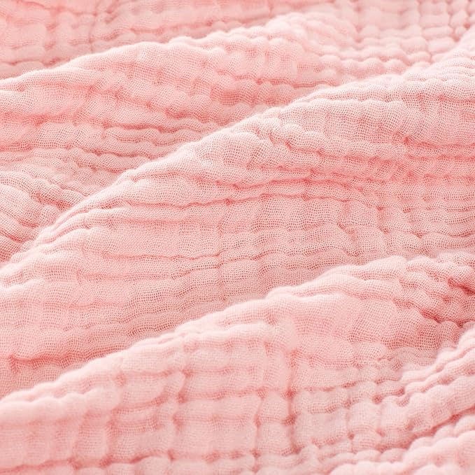 Carriediosa 100% Cotton Muslin Throw Blanket 108" X 90" King Size，4-Layers Summer Gauze Throws for Bed Couch，Soft Lightweight Breathable Linen Blankets Bedspread for Adults All Season，Dusty Pink