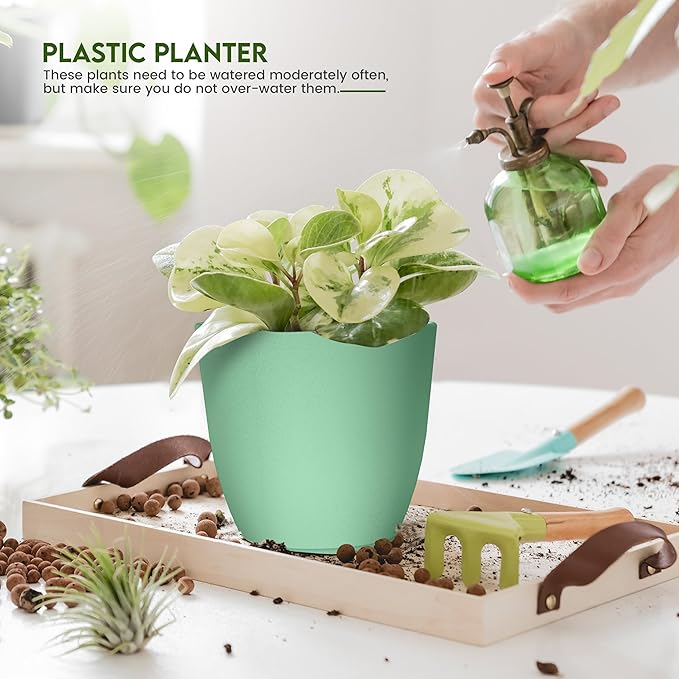 Utopia Home - Plant Pots Indoor with Drainage - 7/6.6/6/5.3/4.8 Inches Home Decor Flower Pots - Plastic Planters for Indoor Plants, Cactus, Succulents Pot (Mint, Pack of 10)