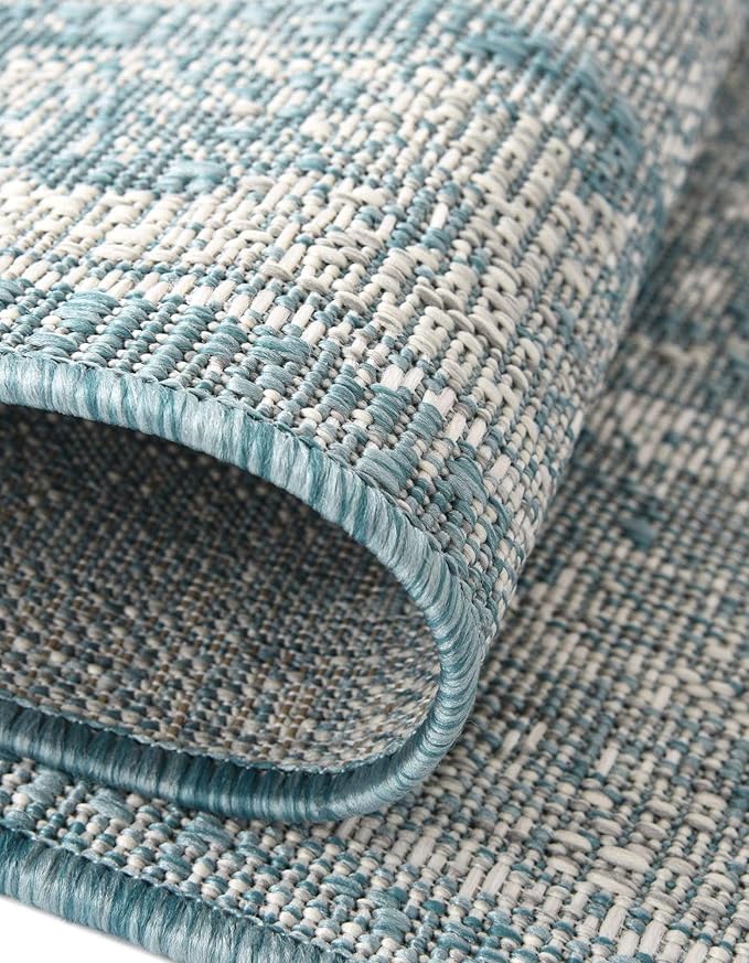 Unique Loom Outdoor Traditional Collection Area Rug - Valeria (9' x 12' 2" Rectangle, Aqua/ Ivory)