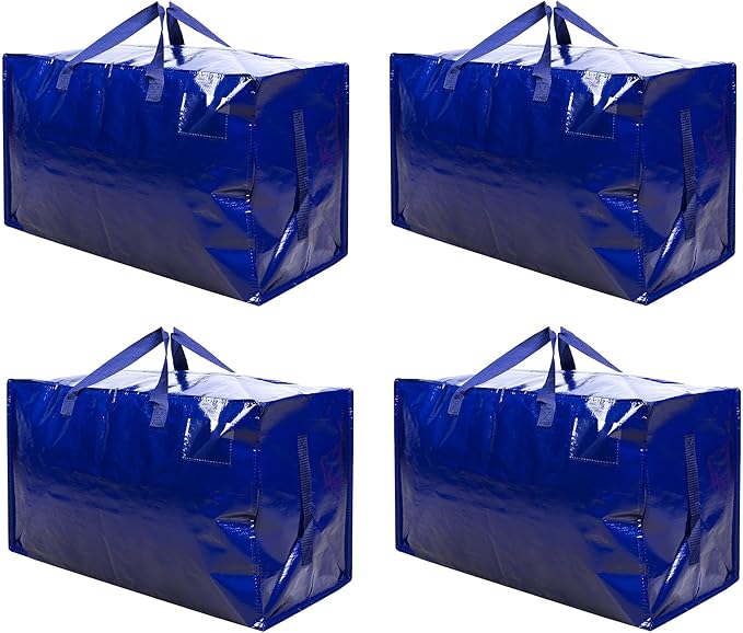 VENO 4 Pack Moving and Storage Bags, Heavy Duty, Alternative to Moving Boxes, Large Packing Totes Supplies for College Dorm Room with Zipper for Clothes, Wide Open Design (Blue, 4 Pack)