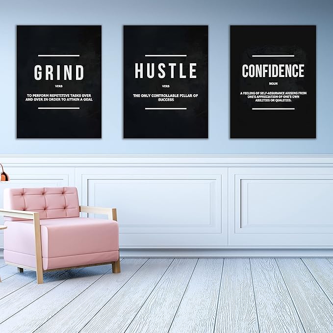 Yetaryy Motivational Poster Inspirational Wall Art 3 Pieces Canvas Painting Lion Artwork for Living Room Office Modern Home Decor Prints Pictures Wall Decor Framed Ready to Hang [36''Wx 16''H]