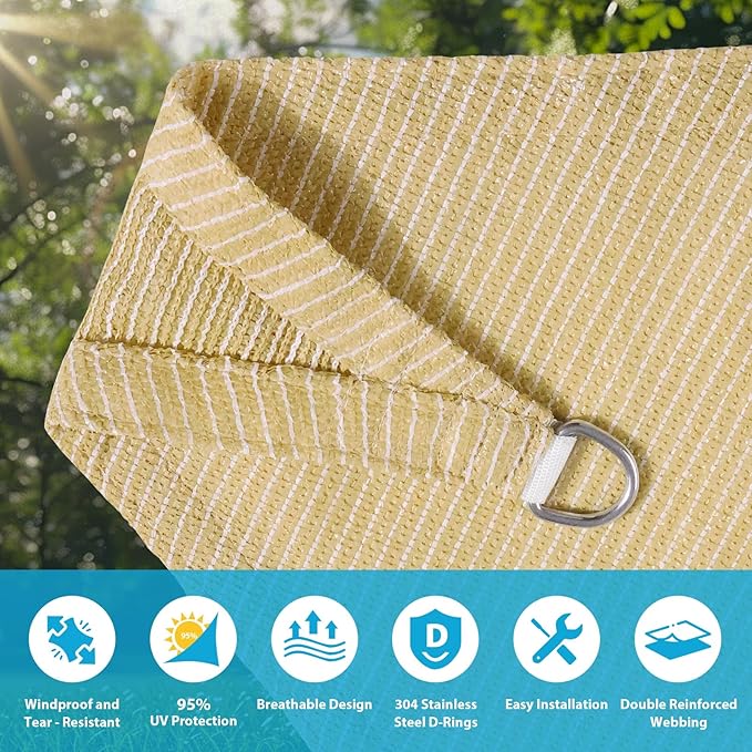 Amagenix Sun Shade Sail 16'X16'X22.6' Curved Edge Outdoor Shade Canopy Beige Breathable 95% UV Block Shade Cloth for Patio Garden Backyard (We Make Custom Size)