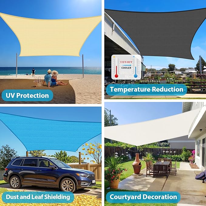Amagenix Sun Shade Sail 9'X10' Curved Edge Outdoor Shade Canopy Beige Breathable 95% UV Block Shade Cloth for Patio Garden Backyard (We Make Custom Size)