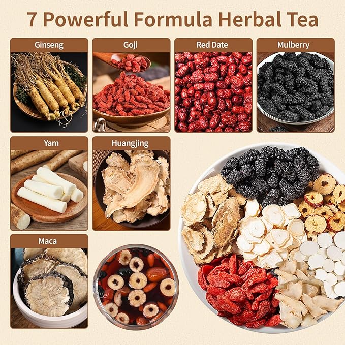 Kidney Tea Formula Ginseng Six Treasure Tea - Natural Chinese Traditional Herbal Ginseng Five Treasures Kidney Detox Cleanse Teabag For Men Women (60 Bags/2 Pack)