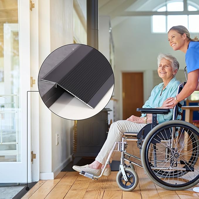 Gaahing Aluminum Floor Transition Threshold Strip, Bridge The Height Gap Between 0.3 to 1.6 inches for Doorway Ramp (35.4in x 3.9in, Matte Black)
