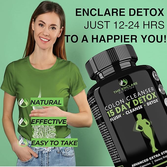 THE ENCLARE NUTRITION Colon Cleanse 15 Day Gut Cleanse Pills. Colon Cleanser for Women & Men. Psyllium, Probiotic Laxatives for Constipation, Bloating Relief, Detox Cleanse for Weight Loss Support (1)