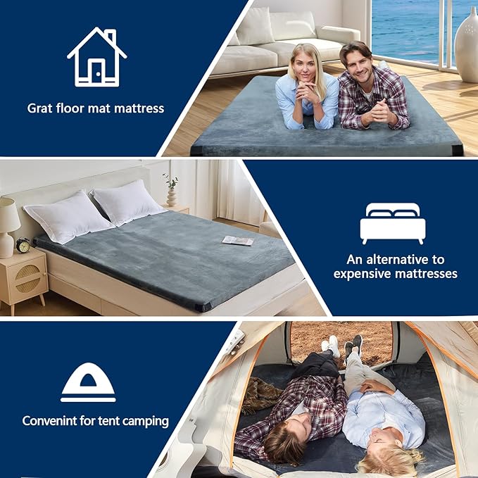 CYMULA CertiPUR-US Memory Foam Camping Mattress Pad, Portable Foam Sleeping Pad for Camping, Roll up Sleeping Mat for Adults Guest Floor Bed for Sleepover, Car, Tent SUV Cot Mattress
