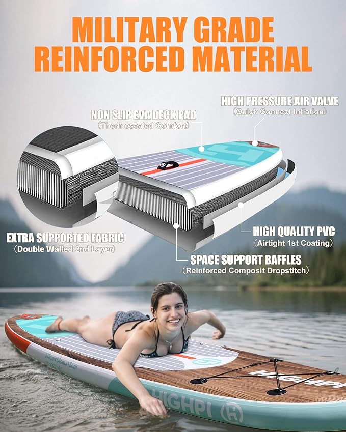 Highpi Inflatable Stand Up Paddle Board for Youth and Adults – Wide Sup with Premium Accessories, Blow Up Paddleboard for Surfing, Fishing, Yoga & More