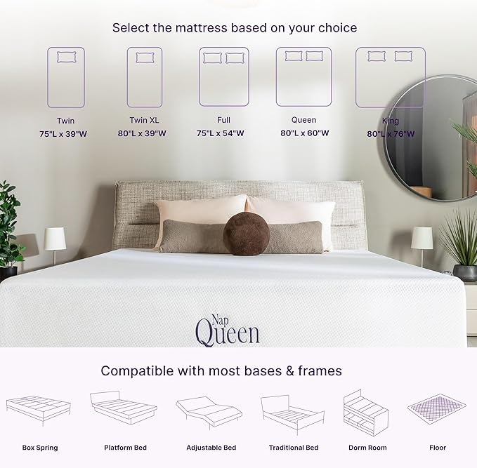 NapQueen Full Mattress, 6 Inch Charcoal Memory Foam Mattress, Full Bed Mattress in a Box, CertiPUR-US Certified, Medium Firm, Breathable Soft Fabric Cover, White