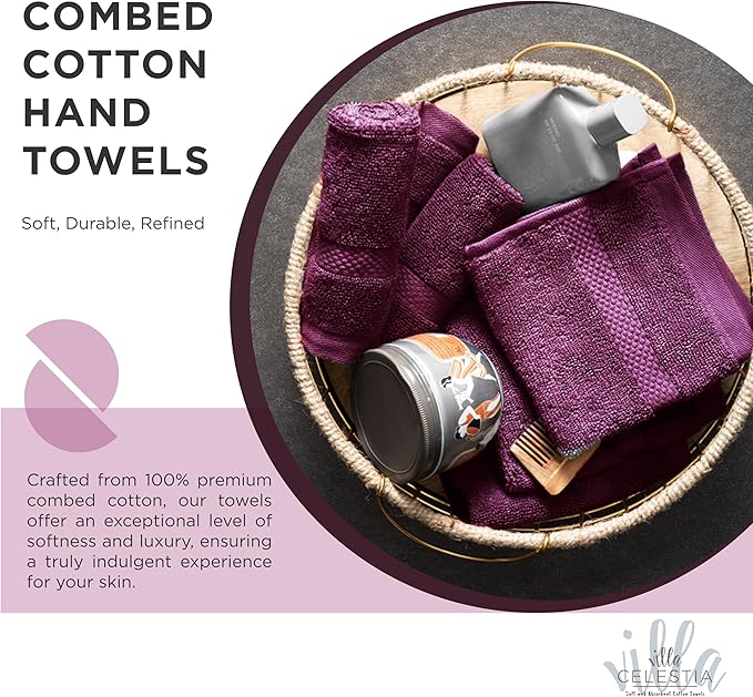 100% Cotton Bath Towel Set of 12-4 Bath Towels, 4 Hand Towels, 4 Wash Cloths, Sustainable, Soft, Highly Absorbent, Combed Cotton 12 Piece Set for Hotels, Spa, Bathroom, Dorm, Burgandy
