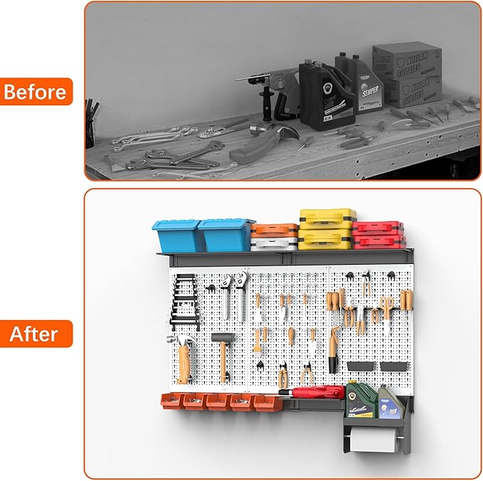 TORACK Pegboard Wall Organizer 4 ft. Garage Metal Pegboard Tool Organizer System