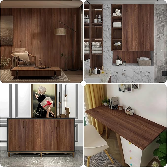 Walnut Wood Contact Paper 16x591 inch Dark Brown Wood Grain Wallpaper Peel and
