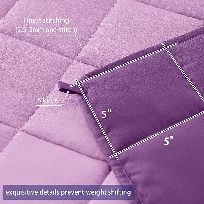yescool Weighted Blanket for Adults (12 lbs, 60" x 80", Purple) Cooling Heavy Blanket for Sleeping Perfect for 110-130 lbs, Queen Size Breathable Blanket with Premium Glass Bead, Machine Washable