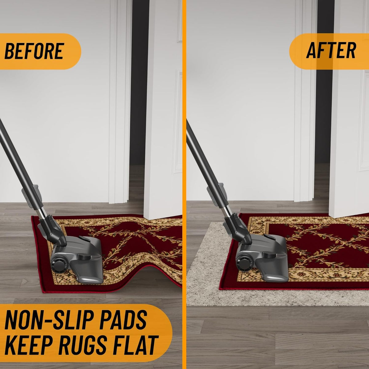 Ottomanson 2'7" x 12' Non-Slip Rug Pad Gripper 1/12 Inch Ultra Thin Dual Surface Felt + Rubber Gripper - Safe for All Floors, Cream