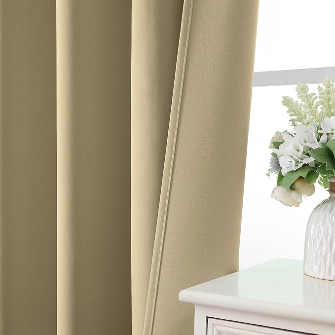 CUCRAF Beige Blackout Curtains 84 inch Length 2 Panels Set, Rod Pocket Room