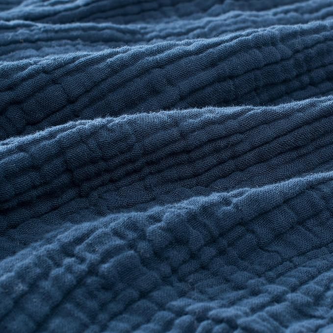 Carriediosa 100% Cotton Muslin Throw Blanket 66" X 90" Twin XL Size，4-Layers Summer Gauze Throws for Bed Couch，Soft Lightweight Breathable Linen Blankets Bedspread for Adults All Season，Navy Blue