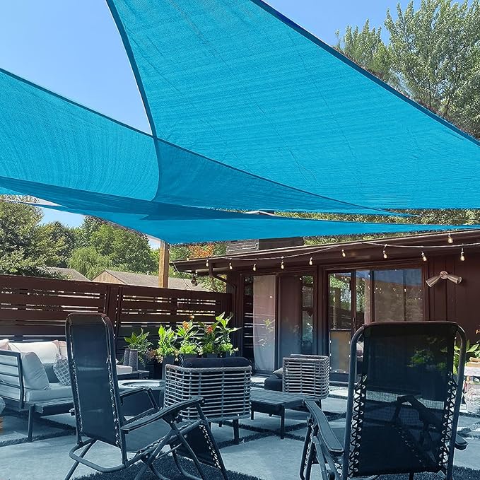 LOVE STORY 16' x 16' x 16' Triangle Turquoise Blue Sun Shade Sail Canopy UV Block for Outdoor Patio Garden Backyard