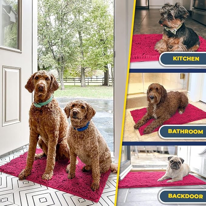 Muddy Mat® | Super Water Absorbent Door Mat Indoor, Microfiber Quick Dry Chenille Entryway Rug, Slip Resistant Front Door Mat, Indoor Mats for Entryway, Machine Washable Pet Rug, Hot Pink 20" x 30"
