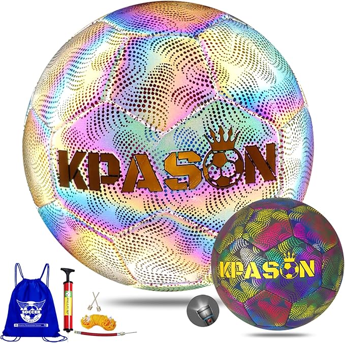 Soccer Ball, Holographic Reflective Glowing Soccer Ball for Men Women Training