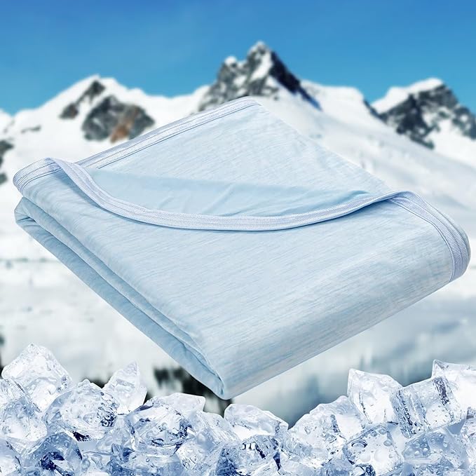 HOMFINE Cooling Blankets for Hot Sleepers - Summer Blanket Thin Lightweight Breathable Soft Double Side Enhanced Cooling for Bed Couch Sofa, Keep Cool for Night Sweats (Light Blue, 90 x 90 inches)