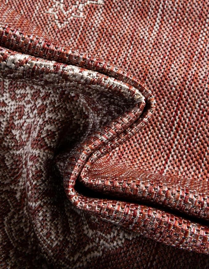 Unique Loom Outdoor Traditional Collection Area Rug - Antique (12' Round Rust Red/Ivory)