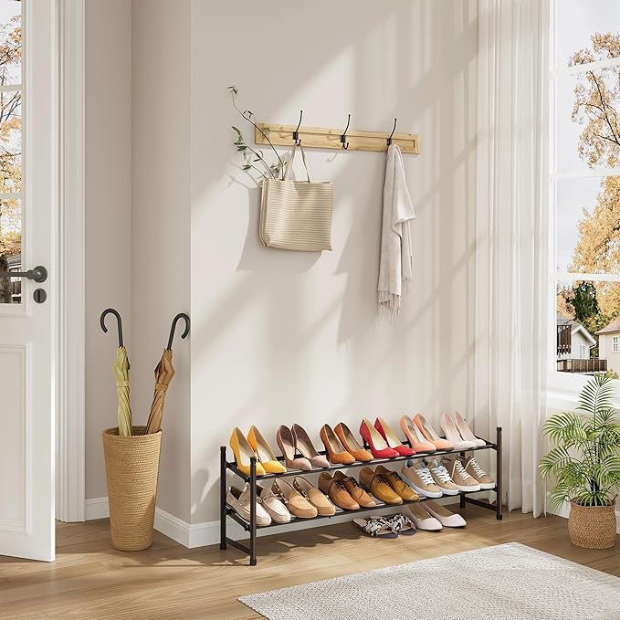 Tajsoon 2 Tier Expandable Shoe Rack for Closet, 28“-41“Adjustable & Stackable Shoe Shelf Storage, Metal Shoe Rack Organizer for Front Door Entrance, Closet, Garage, Entryway, Bronze