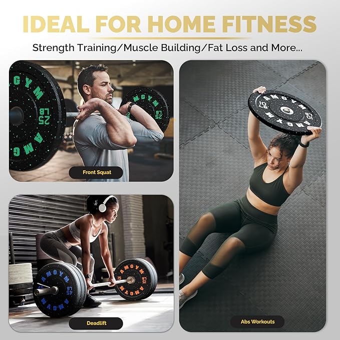 2 Inch Bumper Plates，10-500lbs，Barbell Rubber Olympic Weight Plates Set for Home Gym, Strength Training & Weight Lifting, Multiple Options Colors
