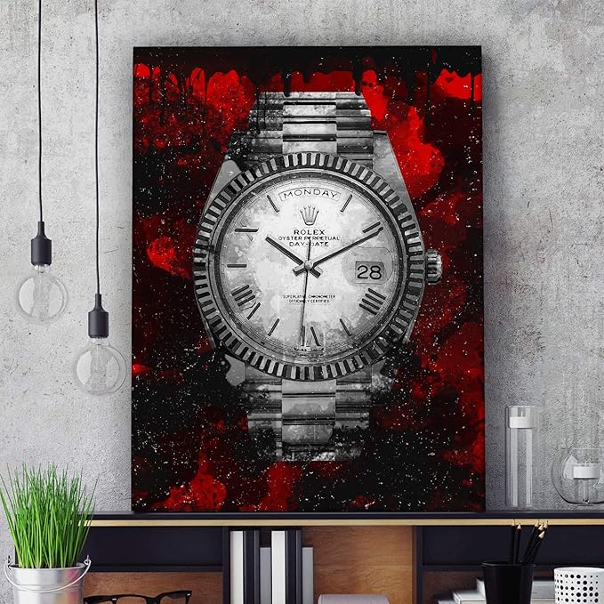 Luxury Watch Canvas Print Office Wall Decor Modern Art Pop Culture Decoration Inspiration Clock Timer Prints Framed Arts Walls Furniture (36" x 24")